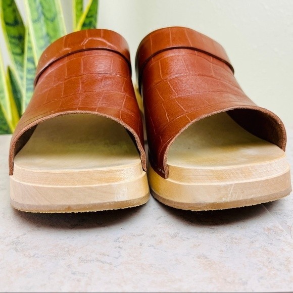 SWEDISH HASBEENS Brown Leather Croc Platform Mules Clogs Sandals Shoes 38 8 8.5 - Picture 3 of 11